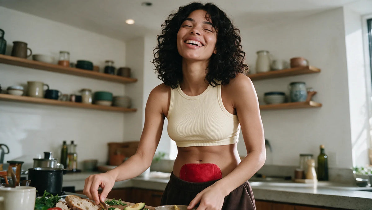 woman preparing food at home wearing the patch