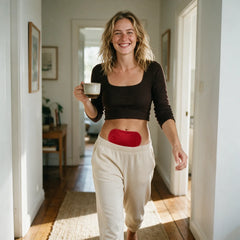 wearing the patch on the go with a coffee